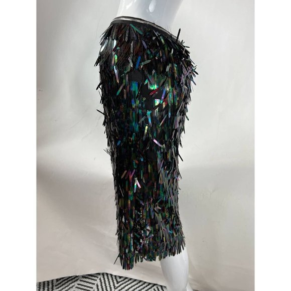 After Market Womens Straight Skirt Black Iridescent Midi Sequin Tinsel Festive M - Picture 4 of 12